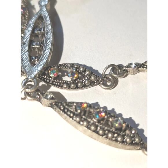 Long Duster Earings 5"Aurora Borealis Crystal Marquesite Post Earrings Vintage - Picture 7 of 9